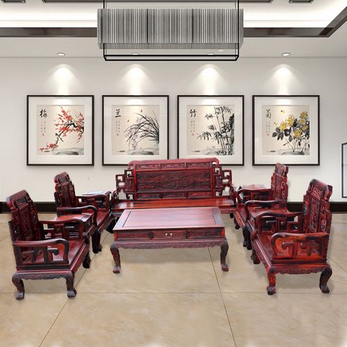 红木家具老挝大红酸枝木沙发10件套交趾黄檀实木雕花中式客厅古典